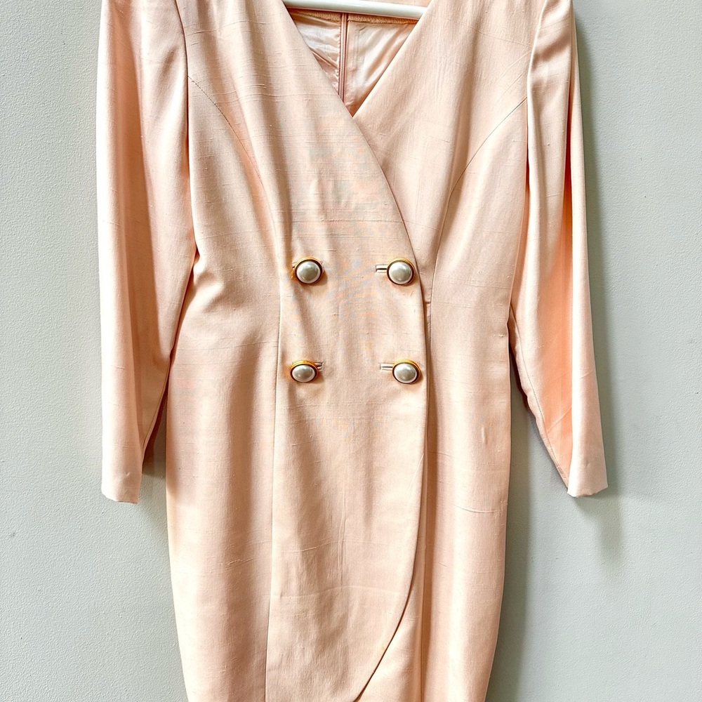 VTG silk, light pink, double-breasted blazer dress Gillian size petite 2